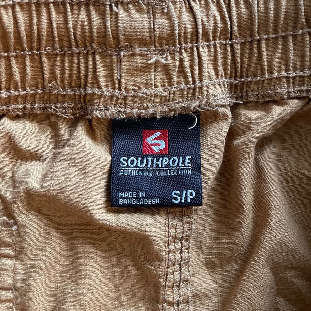 Y2K BAGGY Southpole Cargo Shorts Mens Small Tan Ripstop Elastic Waist Drawstring - Picture 3 of 7